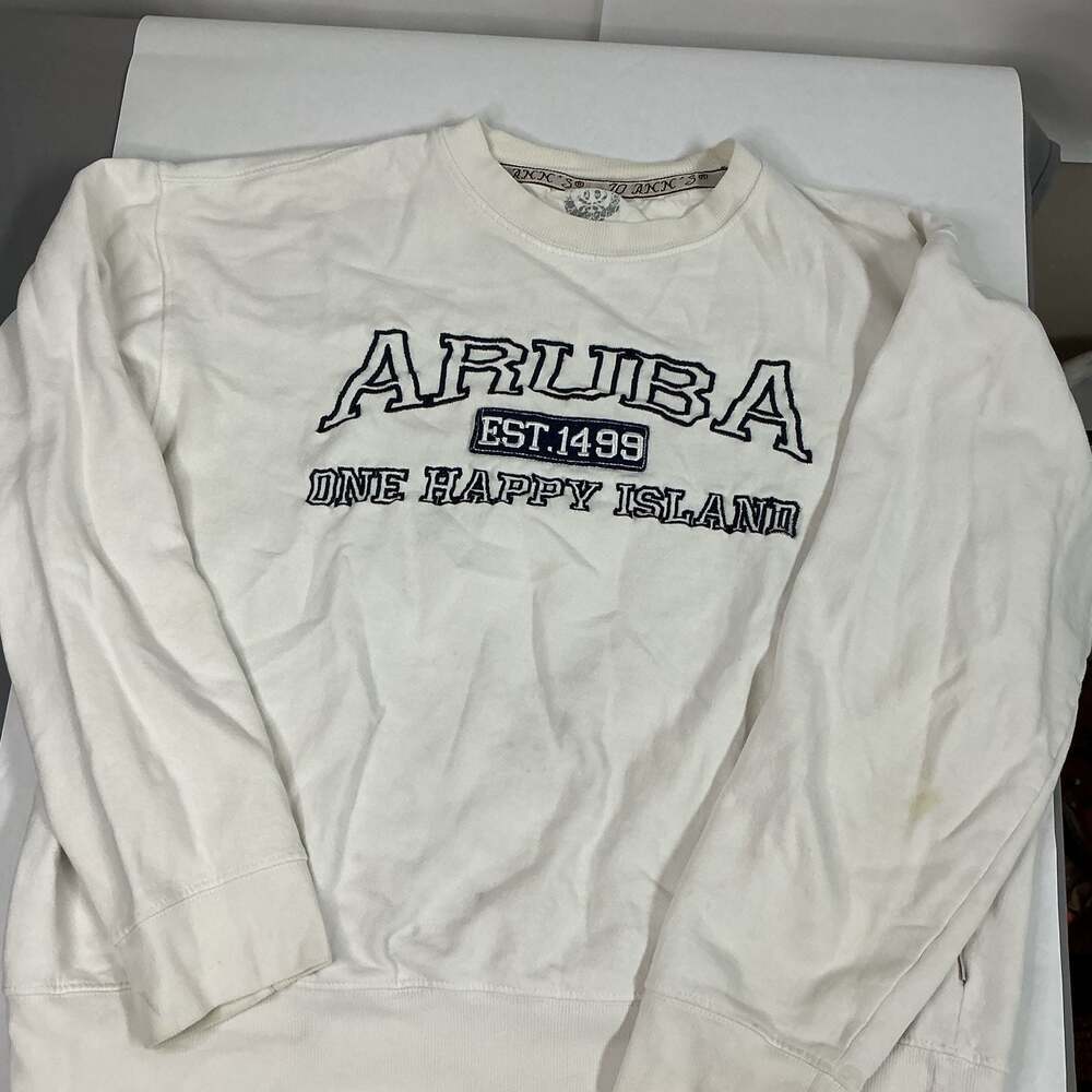 Joann's Aruba One Happy Island EST. 1499 Embroidered Crewneck Sweatshirt